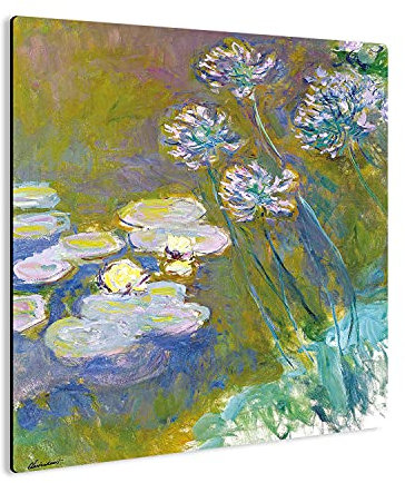Giallobus - Giallopanel Art Board - Claude Monet - Teich mit Seerosen und Blumen - MDF-Holz - 21x21