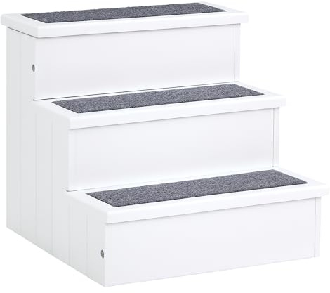 PawHut 3 Step Wooden Dog Steps Pet Stairs Cat Ladder for Bed with Storage White