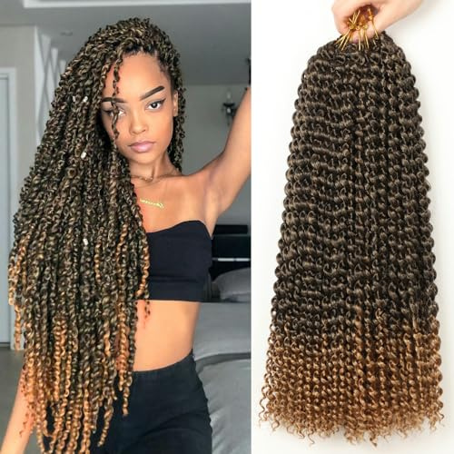 Passion Twist Hair, 7 Packungen 18-Zoll-Wasserwellen-Häkelhaar für langes böhmisches Haar Flechten von Haaren YDDM Passion Twist Crochet Hair Synthetische Haarverlängerungen (T1B-27#, 7Pack-18Inch)