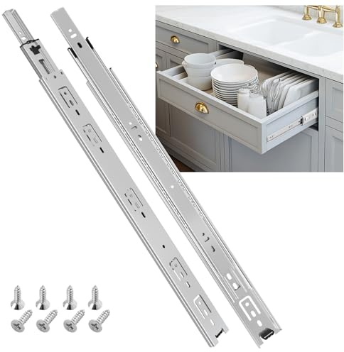 SHUHANG Schubladenschienen Vollauszug mit Kugelgelagerten Schubladenauszug 450mm Schubladenschiene Küchenschubladen Schubladenführungen 45 KG Tragfähigkeit Seitenmontage Silber 1 Paar