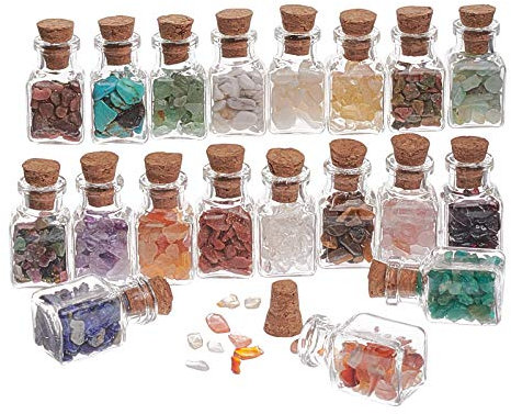 PH PandaHall 19 colori Mini bottiglie di vetro dei desideri con perle di pietra scheggiate, schegge di cristallo di pietre preziose burattate non forate Pietre per ciondoli Collana Decorazione