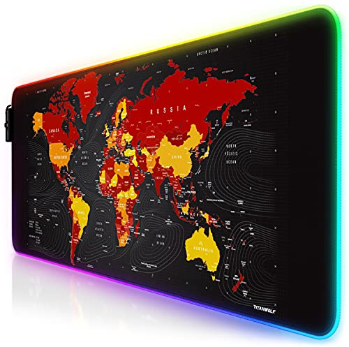 CSL - RGB Gaming Mauspad - LED Schreibtischunterlage - 800x300 mm - XXL Mousepad - Multi Color - 11 Beleuchtungs-Modi - 7 LED Farben Plus 4 Effektmodi - abwaschbar - Weltkarte