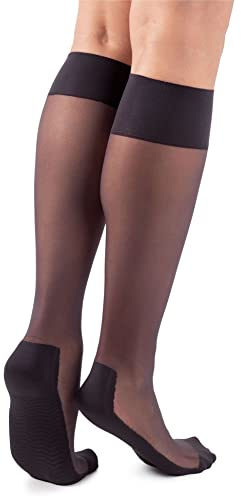 LORES Pop Socks Medias de compresión para mujer, transpirables con suela de masaje, sin presión, 20 DEN, un par, Negro , Talla única
