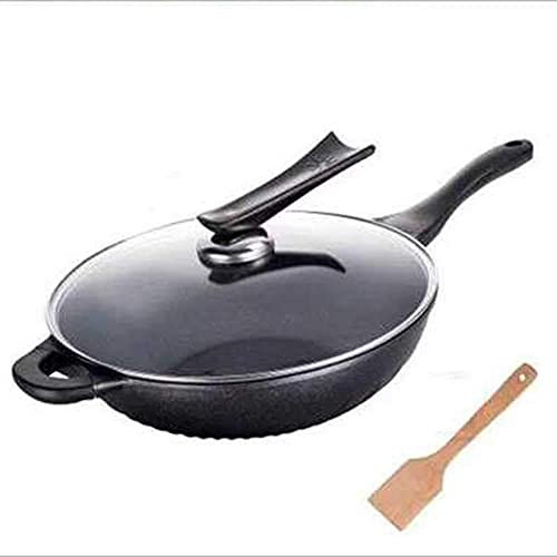 ksamwjf Wok-Pfanne Antihaft-Wok, multifunktionaler Antihaft-Pfannen-Haushaltskochtopf mit flachem Boden, rauchfreier Induktionsherd, Gas-Antihaft-Wok, Wok-Pfanne aus Aluminiumlegierung, Antihaft-Ind