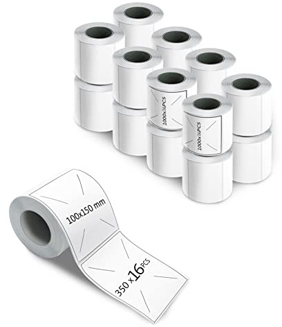 m MU Etiketten Selbstklebend, 150×100MM, 16 Rolle Pack Etikett x 350 St. Je Rolle = 5600 Label, Kompatibel für Etikettendrucker,DHL-UPS-DPD,Adressetiketten Selbstklebend|15×10CM