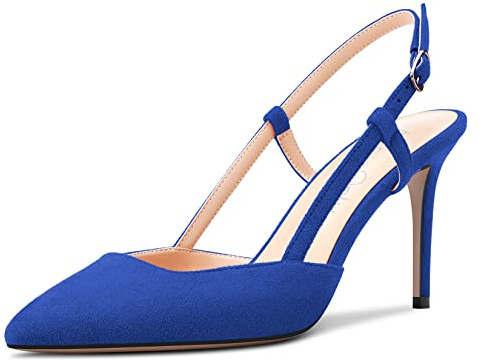 NobleOnly Donna Spillo Alto High Tacco Heel Slingback Pumps a Punta Slip-on Sandali Clear da Matrimonio Feste 8.5 CM Heels Blu Reale Scamosciato 39 EU