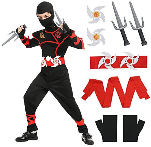 Aomig Ninjakostym, barn, ninjakostym, set med ninjadräkter för pojkar, soldat, ninjas, maskerader, halloween, alla helgons festkväll (S)