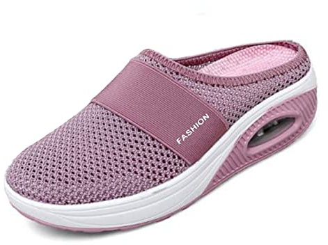 Wsedper Diabetic Air-Cushion Slip-On Walking Shoes, Orthopedic Diabetic Slippers, with Arch-Support for Women (Pink,8)