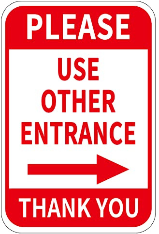 Please Use Other Entrance Sign Aluminum 12x8 Inch Right Arrow Metal Waterproof for Enter Outdoor Business Office 2 Pack | Aluminum Metal Sign, Weatherproof, Rustproof, Directional Arrow for Other Door, Gate, Side Entrance, Business Office Outdoor