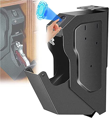 HYQNG Biometric Gun Safe, Portable Gun Safe Personal Pistol Security Handgun Case with Biometric Fingerprint, Gun Lock Box Storage for Nightstand, Bedside, Shelf (Black)
