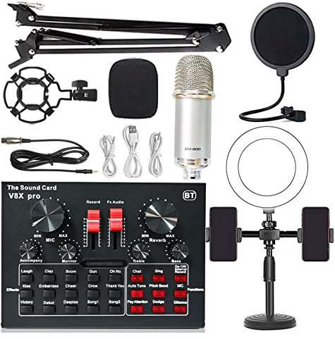 Attrezzatura per DJ per feste Telefono cellulare Attrezzatura di schede audio live v8 Set di schede audio live Set Condenser Microfono Mobile Phone Freat Creeding Set di attrezzature completa(5)