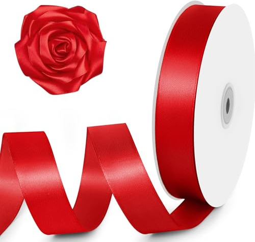 Isaspire 1 Width x 100 Yards Satin Ribbon, Red Ribbon Perfect for DIY Craft, Bows, Gift Wrapping, Flower Bouquet, Valentine's Day, Christmas and Party Decoration