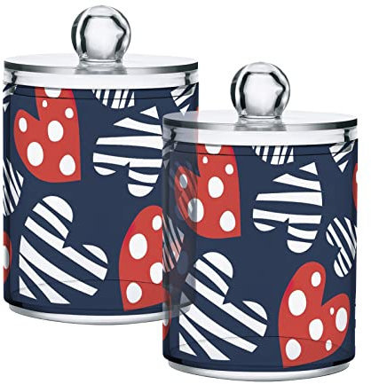 GAIREG Rot Weiß Herzen auf Marineblau, 2 Stück Kunststoff Wattestäbchen Ball Pad Halter, Apothekergläser Badezimmer Zahnbürste