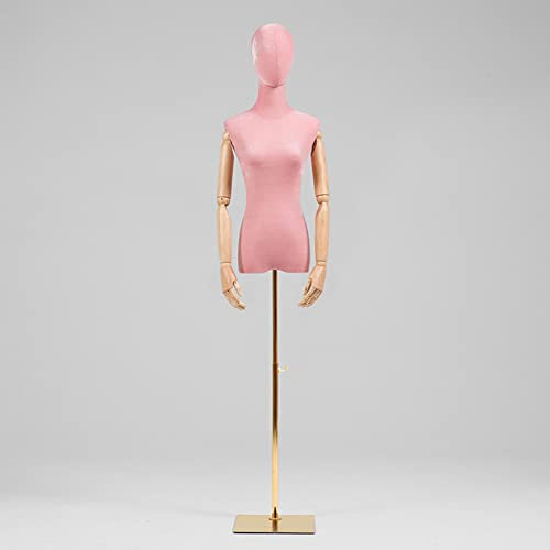 Rozhuhro Schaufensterpuppe Körper Weiblich, Schneiderpuppe Torso mit Hölzernen Arm Abnehmbarer Kopf, Kleiderform Anzeige für Nähpuppe, Höhen Verstellbare,Rosa,B