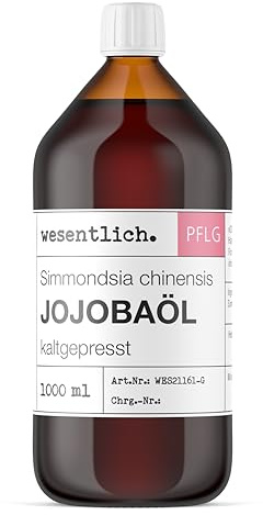 wesentlich. Jojobaöl kaltgepresst 1000ml | nativ - 100% reines Jojobaöl | vegan | Haut - Haare - Bart und Kopfhaut | Gesicht und Nägel | Naturreines Gesichtsöl und Körperöl