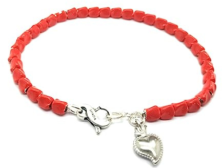 Spadarella Bracelet en argent 925 avec revêtement émaillé rouge et avec pavillon cœur sacré en argent longueur 19 cm SPBR625X, Argent