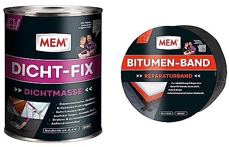 MEM Dicht-Fix, Für alle üblichen Untergründe & Bitumen-Band, Selbstklebendes Dichtungsband, UV-beständige Schutzfolie, Stärke: 1,5 mm, Maße: 7,5 cm x 10 m, Farbe: Schwarz