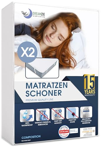 Dreamzie - Matratzenschoner 80x200 2er Set - Wasserdicht - Baumwolle | Oeko-Tex zertifiziert · Mit 4 Eckgummis · Waschbare Matratzenauflage · Inkontinenzunterlage · Matratzenschutz Anti-milben