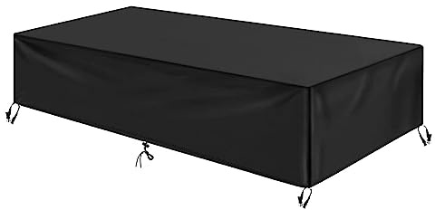 Flyace Housse Table De Jardin 300x100x75cm Rectangulaire Couverture De Protection Meubles Imperméable Anti-UV 600D Oxford Bache Salon De Jardin Noir