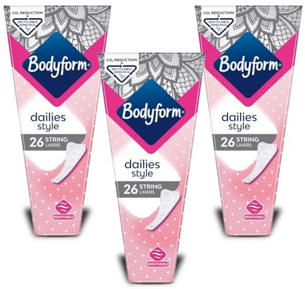 Bodyform Dailies String Thong Panty Liners for Women. Multipack 3 Month Supply Slim for Thongs and Discrete Comfort fit Great Value.