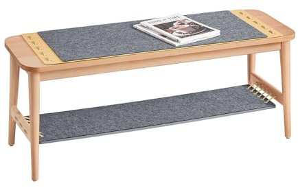 SoBuy Schuhbank mit Sitzfläche Dielenbank Bettbank Sitzbank mit Stauraum Hocker am Bettende Schuhregal mit Zapfenverbindungen schmal Natur BHT ca. 110x46x37cm HFSR01-N