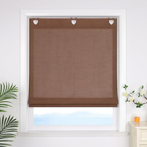 ESLIR Raffrollo ohne Bohren Uni Gardinen Küche Blickdicht Raffgardinen mit Hakenaufhängung Bändchenrollo für Fenster ohne Bohren Braun BxH 80x140cm 1 Stück