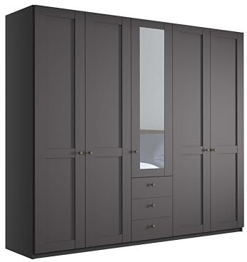 WIEMANN Drehtürenschrank mit 3 Schubkästen, mit 1 Spiegeltür mittig, Landhausstil Kleiderschrank 250cm breit, Graphit, Höhe 216cm, Marlow