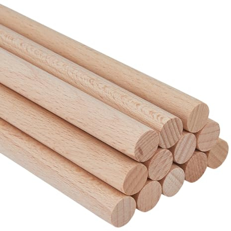 Hobbspring 12 Stück Holz Bastelstab Dübelstab Hartholzstäbe 20x1.2cm Unbehandelte Naturholzstäbe Massivholzstab Holzdübel Zum Basteln DIY Stricken Wandteppiche Heim Und Gartendekoration