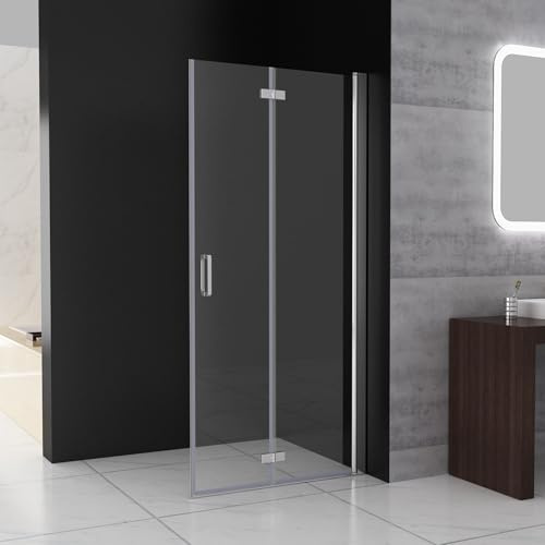 MIQU Faltbar Duschwand 100x185 cm Walk in Dusche Pendeltüren Duschabtrennung mit Falttür Drehtür Duschkabine Nischentür 6mm NANO Sicherheitsglas Duschtrennwand ohne Duschwanne
