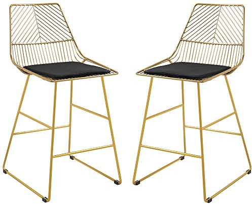 HOMCOM 2er-Set Barhocker, Bistrohocker mit Fußstütze, Kissen, Barstuhl, Küchenstuhl mit Stahlbeinen für Wohnzimmer, Esszimmer, Gold, 46 x 56 x 95 cm