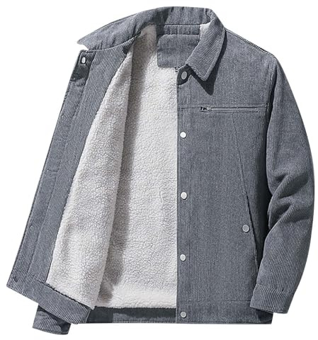 UHouse Winterjacke Herren Cordjacke Große Größen Jacke Herbst Sweatjacke Warm Bomberjacke Luftig Blouson Jacke Modische College Jacke Outdoor Jacket Grau XL