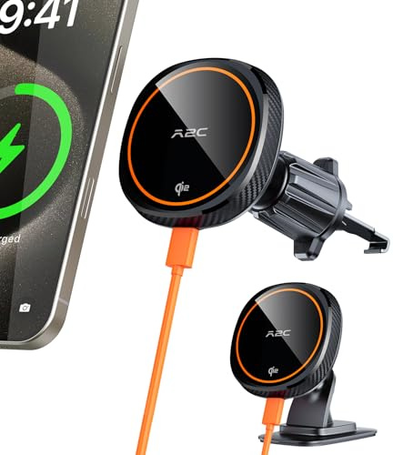 A2C QI2 15W Handyhalterung Auto mit Ladefunktion 2 In 1 für Magsafe Autohalterung mit Ladefunktion 360° Magsafe Ladegerät Auto für iPhone 16 15 14 13 12 für Magsafe Hülle Smartphone