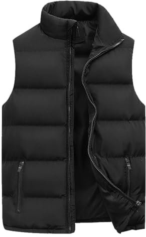 Leichte gepolsterte Herren-Weste, Steppweste, gepolsterte Weste, Outdoor-Bodywarmer, wasserabweisend, Outdoor-Jacke, Winter, warme Angelweste, Outdoor-Arbeitsweste mit Taschen, Schwarz , XXL