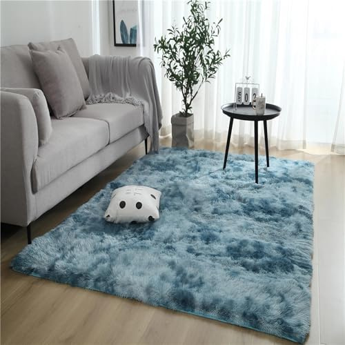 ZJEQZH Teppich Schlafzimmer Flauschig, Kuschelteppich, Bettvorleger, Modern Langflor Shaggy Rugs für Wohnzimmer, Schlafzimmer, Kinderzimmer, Jugendzimmer(Dark Blue B,60x120 cm)