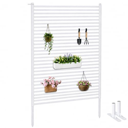 Twira Garten Sichtschutz mit Metallsockel, dekorativer freistehender Gartenzaun für den Außenbereich, 90 cm breit x 180 cm hoch, geeignet für Garten, Balkon, Terrasse und Hinterhof, Farbe: Weiß