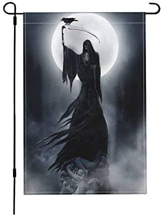 Mond Sensenmann Dunkler Terror Sichel Seele Garten Flagge Langlebig Gartenfahne Verblassen Beständig Yard Sign Décor Für Outdoor Festival Veranda 30X45Cm