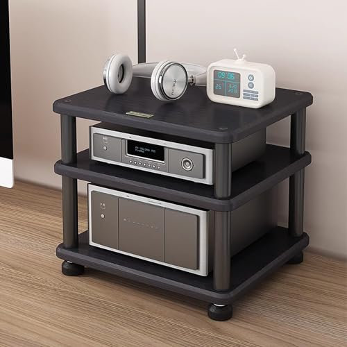 Elitix HiFi Rack Medienständer, Eckregal für Plattenspieler, Stereoschrank Aus Holz, DVD-Aufbewahrung, Medienturmständer, Videospiel-Organizer, Display, Projektorregale(Black,Three Layers)