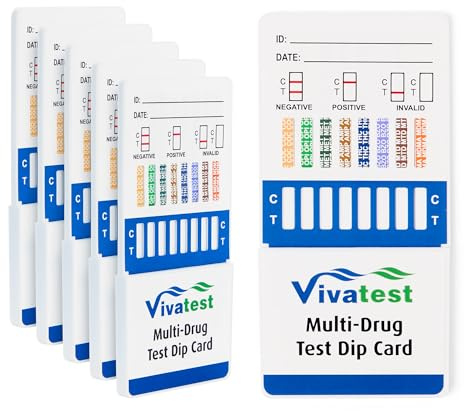 VivaTest Drogentest-Kits - 5 Pack 8-in-1 Urin Drogentest Kit für Kokain, Opiate, Methamphetamin, Amphetamin, THC, Benzodiazepine, Methadon & MDMA - Zuhause oder Arbeitsplatz