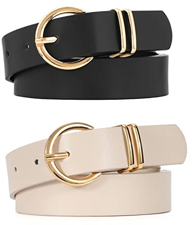 VONMELLI 2 Pezzi Cintura Donna in Pelle Pu Eleganti Cinture Da Donna Per Abiti Moda Cintura Donna Pelle Cintura Retrò Cintura Per Jeans Pantaloni Nero+Beige L