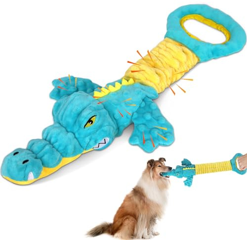 Eneston Dog Toys Cute Alligator Dog Toy Tough Plush Puppy Toy for Playtime, Training & Tug of War- Interactive Squeaky & Crinkle Chew Toy for Small to Large Dogs