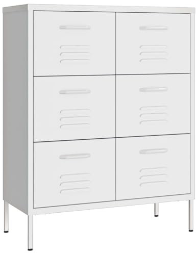 ULUYYUC Lagerschrank Spind Organizer Büroschrank Sideboard Küche - Schubladenschrank Weiß 80x35x101,5 cm Stahl für Flur Balkon Büro Werkstatt