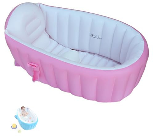 Aufblasbare Babybadewanne mit Luftpumpe, zusammenklappbare tragbare Badewanne für Kinder (Light pink)