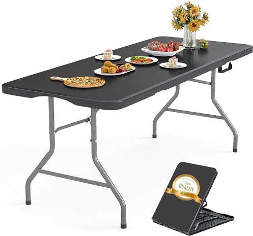 Asdsed Gartentisch Klappbar 180x74cm Campingtisch Wetterfest Tragbar Platzsparen Stabil Klapptisch Picknicktische Balkontisch für Garten Terrasse und Balkon, Khaki