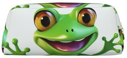 LHBWCVN Federmäppchen mit grünem Frosch, großes Fassungsvermögen, ästhetisches Stifteetui, Leder, Make-up-Tasche für Damen und Herren, Reise-Kulturbeutel, Reißverschluss, Kosmetiktasche, weit