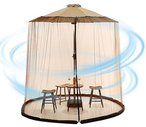JIEBWCHA Rete Per Ombrellone Da Giardino 300/335/380cm Zanzariera Per Ombrellone Con Corda Di Portata Regolabile Design A Doppia Cerniera All'interno E All'esterno Può Resistere Per Campeggio