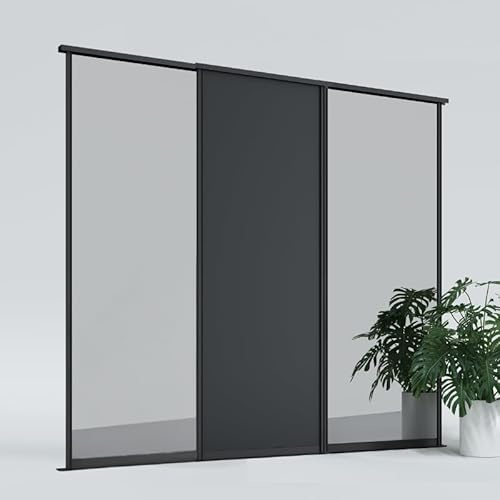 KOLM Schiebetüren | 265x180 cm | Schwarz Matt mit Spiegel | Gdynia Schwarz Super-Matt