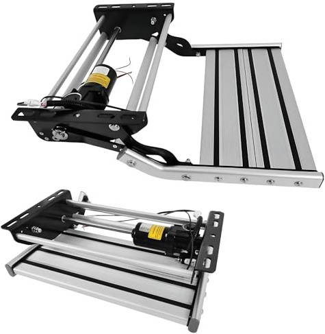 CIELOBLOEN Marchepied de Camping-Car avec Éclairage LED, Escalier Électrique Pliable en Alliage d'Aluminium, Capacité 440LBS pour Camping-Car, Remorque SingleLayerElectric