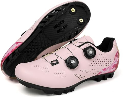 JiuQing Cykelskor för män och kvinnor kompatibla med 2-bults SPD-klossar mountainbikeskor för utomhusbruk terräng,Pink,39 EU