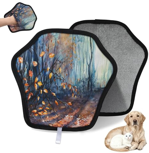 WowPrint Wasserfarben Herbstwald Tierhaarentfernungshandschuh für Katze, Hund, Herbst, wiederverwendbar, elektrostatische Tierhaar-Handschuhe, Bürstenwerkzeug für Couch, Kleidung, Teppich, Möbel