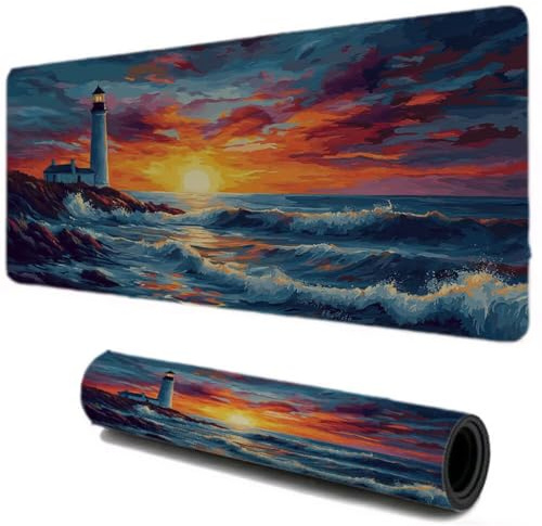 Alfombrilla Ratón, Alfombrilla Escritorio Gaming XXL 1000x600, Control Estable, Olas Torre Mouse Pad Protector Escritorio, Bordes Cosidos Base de Goma Antideslizante, Accesorios para Oficina I-584